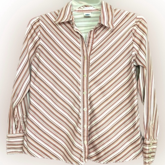 💥Striped Maternity Blouse Old Navy Button Front Long Sleeve Stretch Maternity M - Picture 1 of 8